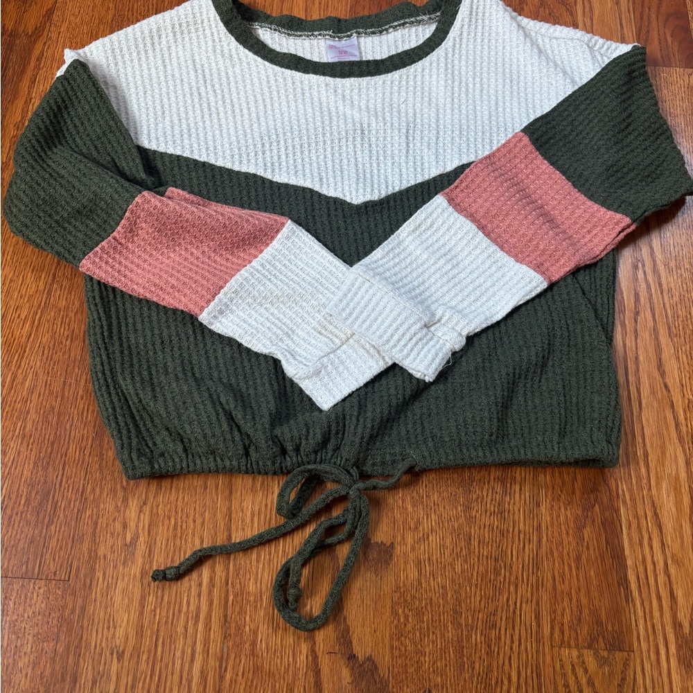 Colorblock Long Sleeve Waffle Knit Top
